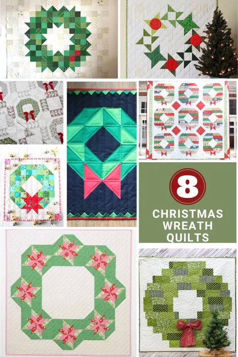 8 Holiday Wreath Quilts - Sewing With Scraps Christmas Wreath Quilt Block, Christmas Wreath Quilt Pattern, Wreath Quilts, Wreath Quilt Block, Christmas Wreath Quilt, Quilt Wreath, Sewing With Scraps, Wreath Quilt, Welcoming Sign