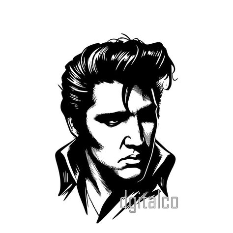 Elvis Presley Stencil, Elvis Presley Png, Elvis Presley Tattoo Design, Elvis Stencil, Famous People Drawings, Elvis Svg, Elvis Presley Tattoo, Tattoo Chart, Record Ideas