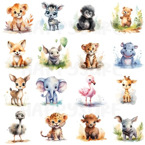 Cute baby wild animals, watercolor baby animal clipart, kids clipart, kids art, cute animal cartoon design Ant Clipart, Avocado Clipart, Animal Clipart Free, Banana Clipart, Goat Clipart, Airplane Clipart, Happy Birthday Clipart, Baby Wild Animals, Clipart Aesthetic