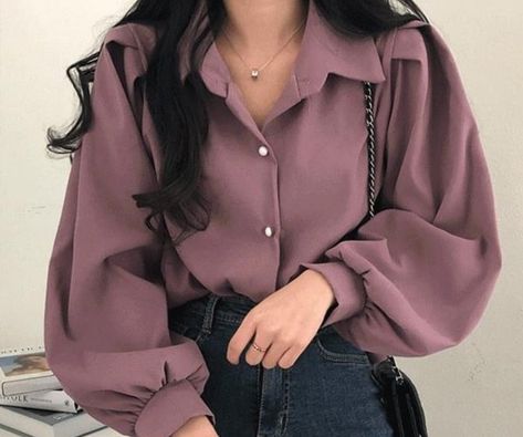 Balloon Sleeve Blouse Outfit, Body Type Clothes, Balloon Blouse, Blazer Outfits Casual, Fancy Shirt, Casual College Outfits, Clothes Korean Style, Long Sleeve Outfits, Cute Dress Outfits