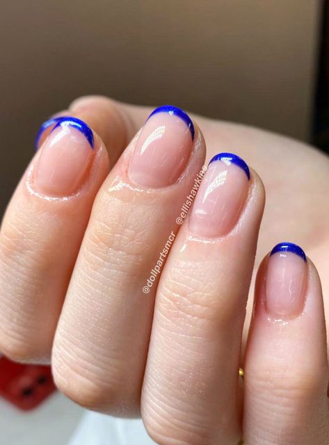 Blue Tip Manicure, Cobalt Blue Tip Nails, Electric Blue French Tips, Electric Blue Nail Art, Cobalt Blue French Tip Nails, Electric Blue French Tip Nails, Bright Blue French Tip Nails, Short Nails Ideas French Tip, Short Blue French Tip Nails