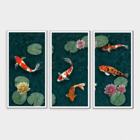 Shadowbox Diy, Koi Fish Colors, Koi Painting, Unique Picture Frames, Triptych Art, Koi Art, Koi Ponds, Magic Cube, Wall Art Set Of 3