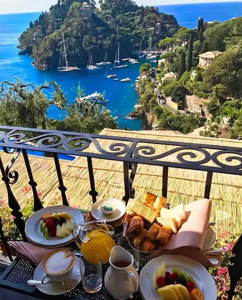 Brunch in Portofino, Italy. Honeymoon Food With A View, Breakfast With A View, Portofino Italy, Italian Riviera, Dream Places, Italian Summer, Beautiful Places To Travel, Beautiful Places To Visit, Oh The Places Youll Go