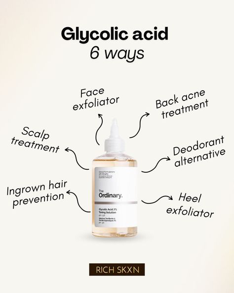 6 ways we like to use the Ordinary Glycolic Acid Solution How To Use The Ordinary Glycolic Acid, How To Use Glycolic Acid, Gylocic Acid, Glycolic Acid How To Use, Glycolic Acid Before And After, Glycolic Acid Benefits, Chemical Exfoliators, The Ordinary Glycolic Acid, Skin Care Basics