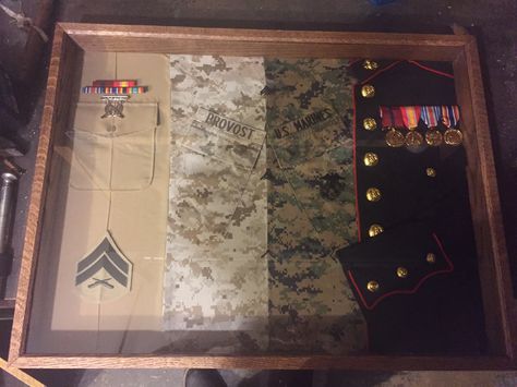 Marine Corps Shadow Box Display, Marine Corp Shadow Box Ideas, Usmc Shadow Box Ideas, Army Uniform Shadow Box Ideas, Uniform Display Ideas, Marine Corps Shadow Box Ideas, Military Uniform Shadow Box Ideas, Marine Shadow Box Ideas, Usmc Retirement Party Ideas