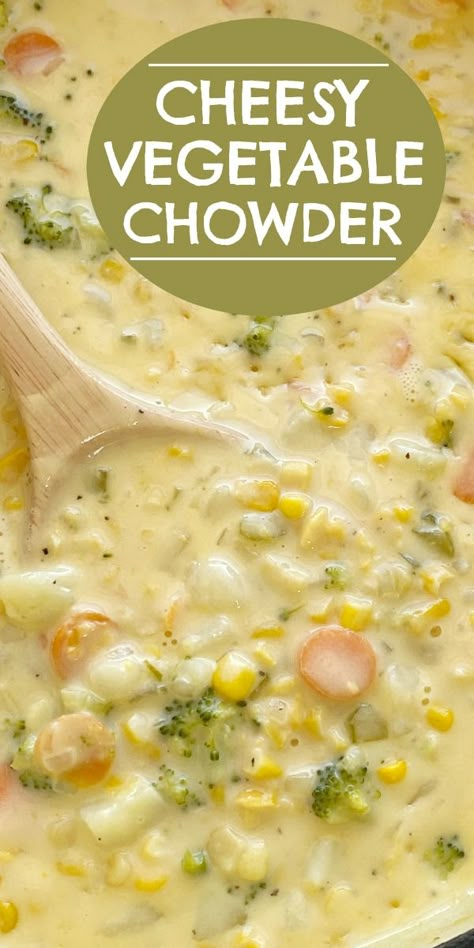 Chowder Recipes Crockpot, Vegetable Chowder, Cheesy Vegetable, Potatoes And Corn, Celery Recipes, Chowder Soup, Carrots Celery, Soup Recipes Slow Cooker, Chowder Recipes