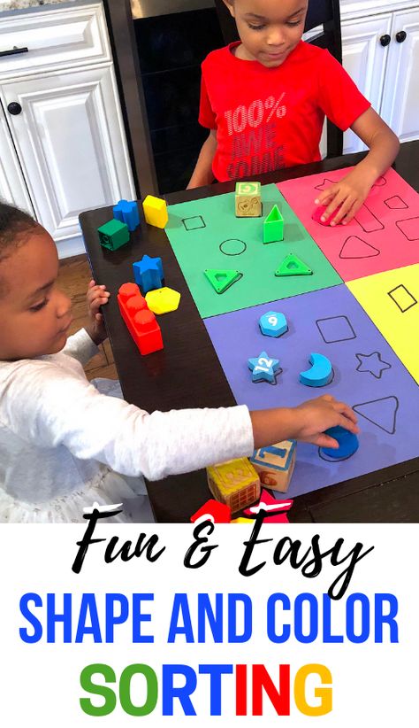 Toddler Learning Activities that involve shapes are an absolute must. Easy toddler activities that include colors are awesome as well. This sorting activity combines the two! #toddleractivities #learningactivities Shape Activities For Toddlers, Shape Sorting Activities, Toddler Math, Shape Activities, Numeracy Activities, Cognitive Activities, Shape Sort, Easy Toddler Activities, Nursery Activities