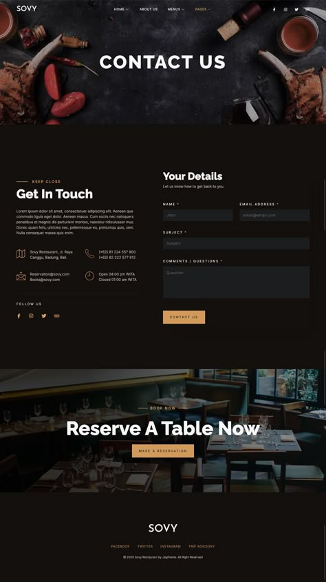 Restaurant website contact page design Landing Page Design Restaurant, Restaurant Website Design Layout, Cafe Website Design Inspiration, Website Restaurant Design, Nav Bar Design Website, Website Design Restaurant, Restaurant Landing Page, Restaurant Website Design Inspiration, Contact Page Design