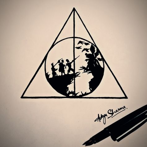 3 Brothers Tattoo Harry Potter, Harry Potter Tattoos Three Brothers, The Tale Of The Three Brothers Tattoo, Videogame Tattoos, Tale Of Three Brothers, Scene Tattoo, Hp Tattoo, Harry Potter Stickers, Harry Potter Background