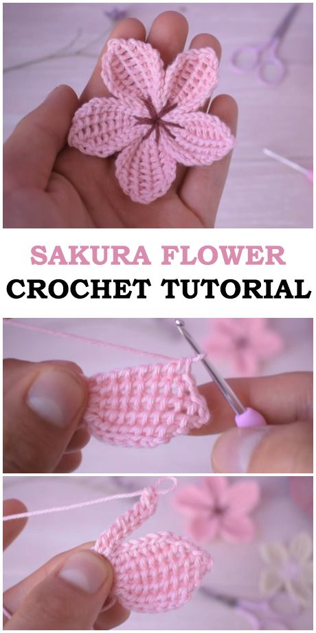 Crochet Easy Sakura Flower - Love Crochet Appliques Au Crochet, Modern Haken, Tops Outfit, Crochet Applique Patterns Free, Crochet Flowers Easy, Japanese Crochet, Crochet Flowers Free Pattern, Crochet Earrings Pattern, Crochet Easy