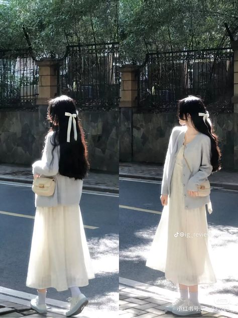 Fashion Outfits Korean Style Summer, Japanese Skirt Outfits Long, Sawako Style Outfit, Sawako Outfit Ideas, Modest Korean Fashion, Sawako Style, Sawako Outfit, Korean Ootd, Winter Korean Fashion