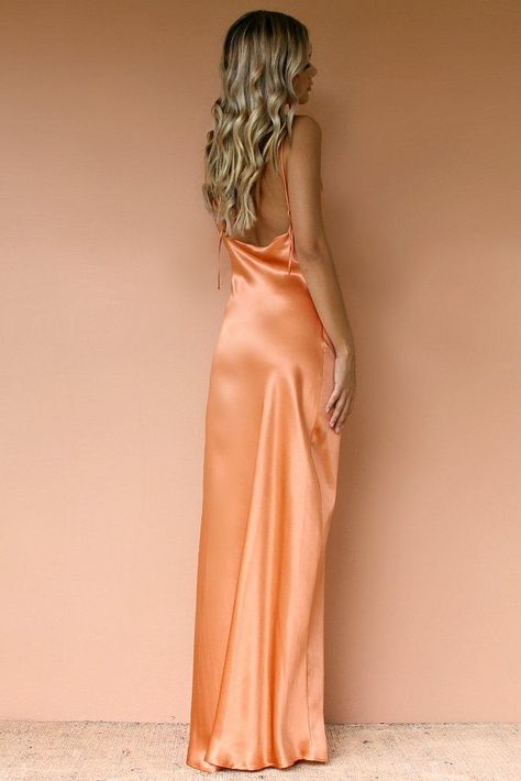 Coral Slip Dress, Coral Satin Dress, Coral Silk Dress, Coral Formal Dress, Orange Formal Dresses, Court Aesthetic, Summer Court, Coral Prom Dress, Sisters The Label