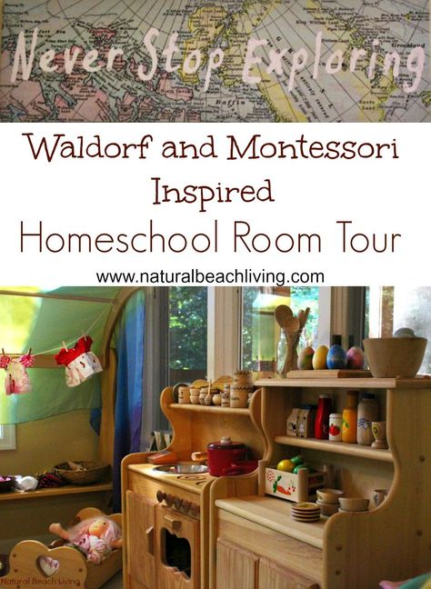 Montessori & Waldorf Inspired Homeschool Room full of natural materials to explore and discover all day. THE BEST WAY TO LEARN & PLAY, Natural Beach Living Waldorf Playroom, Waldorf Preschool, Reading Nook Kids, Waldorf Homeschool, Homeschool Room, Waldorf School, Montessori Preschool, Waldorf Education, Montessori Ideas