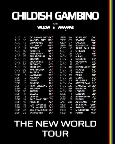 who are you most excited to see on tour this summer? 🌟 Childish Gambino Concert, Childish Gambino Poster, Tour Announcement, Concert Outfit Ideas, Donald Glover, Saint Paul Mn, Childish Gambino, The New World, Milwaukee Wi