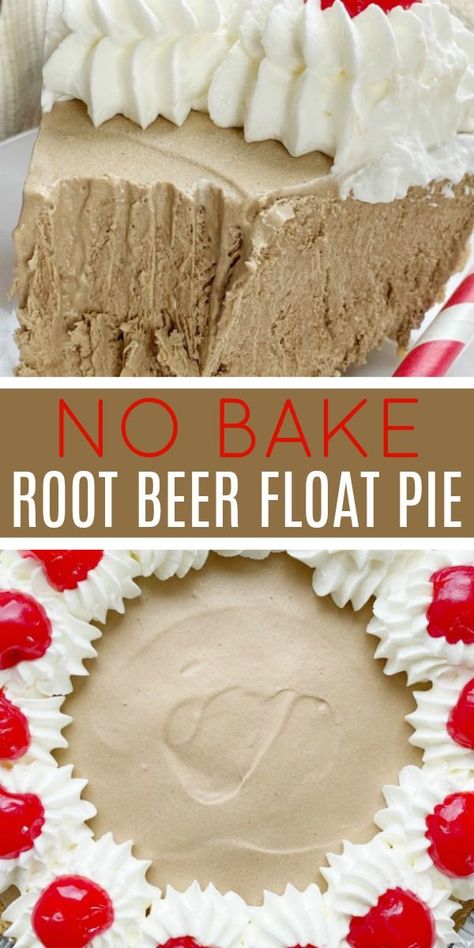 Root Beer Float Pie Recipes, Root Beer Float No Bake Pie, No Bake Root Beer Float Pie, Rootbeer Float Freezer Pie, Root Beer Pie Pioneer Woman, Root Beer Float Desserts, Root Beer Float Cheesecake, Easy Refreshing Dinner Recipes, Root Beer Float Freezer Pie