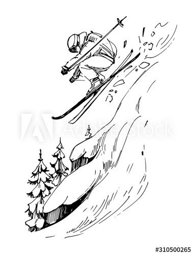 Ski Art Drawing, Ski Slope Drawing, Snowboarding Sketch, Ski Drawing Simple, Snowboarding Drawings, Skiing Sketch, Snowboarding Drawing, Ski Doodle, Skiing Tattoo Ideas