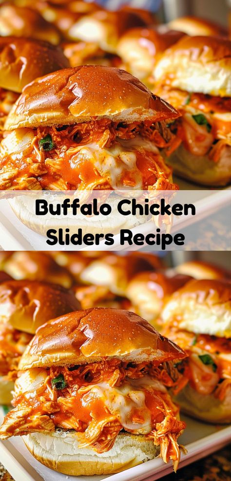 Spicy buffalo chicken sliders with tangy blue cheese. Quick, tasty, and ideal for parties or dinner. Handheld Dinner, Buffalo Sliders, Buffalo Chicken Sliders Recipes, Sliders Recipes Chicken, Buffalo Chicken Sliders, Crowd Pleasing Appetizers, Chicken Sliders, Delicious Appetizer Recipes, Slider Recipes