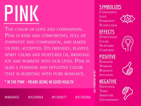 Pink Color Meaning – The Color Pink Symbolizes Love and Compassion Purple Color Meaning, What Do Colors Mean, Small Wave Tattoo, Candle Color Meanings, Birth Colors, Pink Pages, Crystal Wedding Dress, Color Symbolism, Shingle Colors