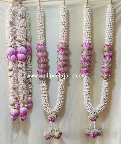 Wedding Malai South Indian, Wedding Malai Design Lotus, Wedding Mala Rose, Lavender Engagement, Rose Garland Wedding, South Indian Wedding Hairstyles, Indian Wedding Garland, Indian Wedding Flowers, Kobbari Bondam