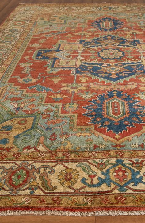 Exquisite Rugs Antique Weave Serapi 9972 Rust/Blue Area Rug – Incredible Rugs and Decor Mediterranean Rugs, Living Room Decor Orange, Arts And Crafts Interiors, Doors And Floors, Serapi Rug, Latest Colour, Blue Area Rug, 8x10 Area Rugs, Persian Rugs