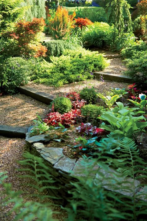 Proceed in an orderly fashion. Natural Landscaping, Sloped Garden, Have Inspiration, Woodland Garden, Diy Landscaping, Garden Gate, Gardening Landscaping, Landscape Projects, Yard And Garden