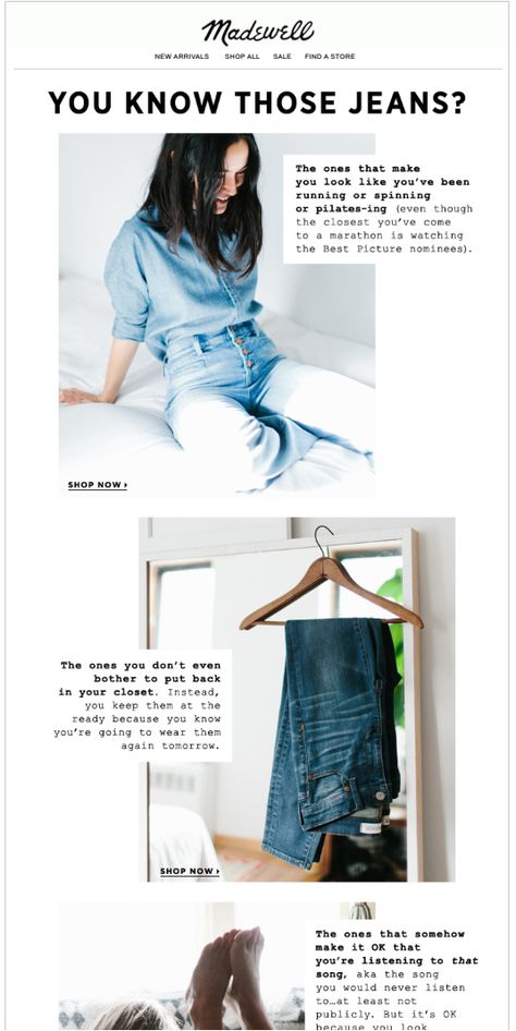 Madewell Email Denim Campaign, Minimalist Template, Email Layout, Email Inspiration, Email Examples, Brand Shoot, Denim Ideas, Instagram Content, Direct Mail