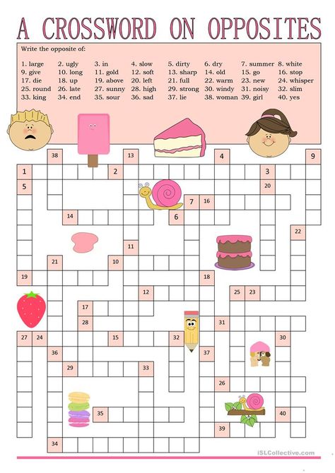 Word Puzzles For Kids, The Opposites, Printable Crossword Puzzles, English Activities For Kids, English Games, English Worksheets For Kids, Crossword Puzzles, English Lessons For Kids, Fun Worksheets