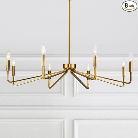 ACANER 38" Gold Chandeliers for Dining Room, 8-Light Modern Farmhouse Chandelier Light Fixture, Brushed Brass Industrial Candle Lighting Hanging Ceiling for Living Room Bar Kitchen Island Lights - Amazon.com Gold Chandeliers, Farmhouse Chandelier Lighting, Simple Candle, Modern Farmhouse Chandelier, Chandeliers For Dining Room, Farmhouse Flair, Farmhouse Candles, Modern Lighting Chandeliers, Gold Pendant Lighting