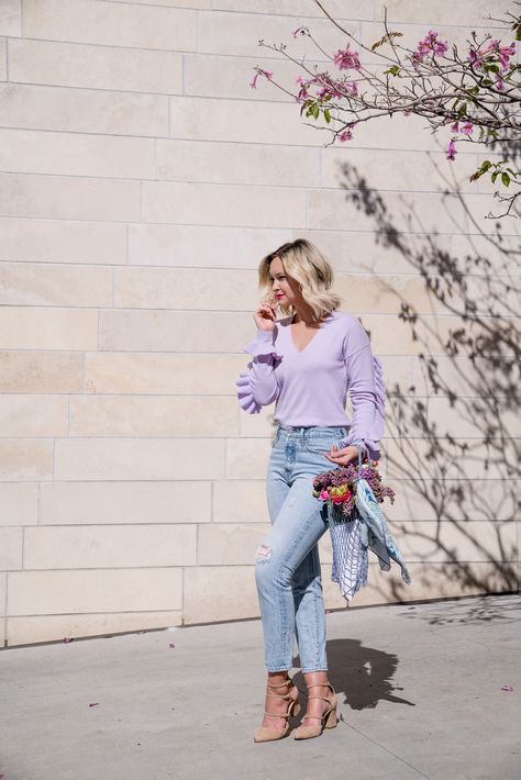 COMING UP LILAC Lavender Top Outfit, Purple Top Outfit, Outfits Formal, Styling Clothes, Lilac Top, Easter 2024, October Fashion, Purple Outfits, Pullover Outfit