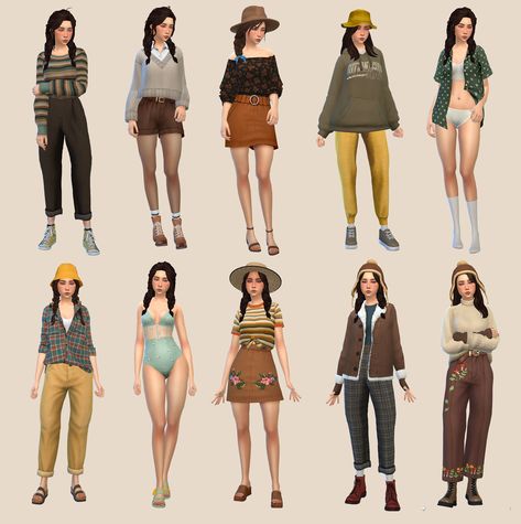 Sims 4 Mom Outfits No Cc, Sims 4 Character Ideas No Cc, Sims 4 Looks No Cc, Sims 4 Outfits Ideas, Sims 4 Outfits No Cc, Sims Challenge, Play Sims 4, Farm Clothes, Outfits Retro