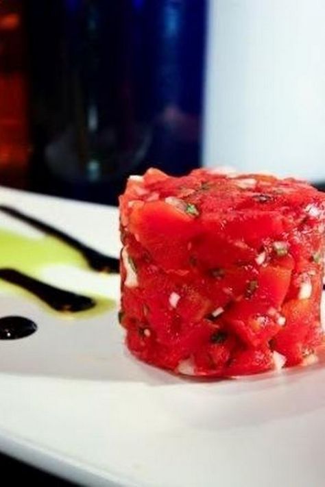 Tomato Tartar Tomato Tartare, Vegetable Appetizers, White Balsamic, Bohemian Kitchen, Summer Dinner, Shallots, A Bowl, Cilantro, Tomatoes