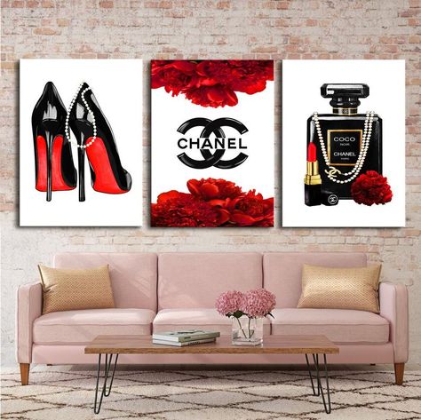 Fashion Wall Art Fashion Canvas Wall Art Fashion 3 Set Perfume | Etsy Chanel Portrait, Chanel Decoration, Chanel Canvas Art, Chanel Wall Decor, Chanel Wall Art, Chanel Decor, Mode Prints, Wall Art Fashion, Parfum Chanel