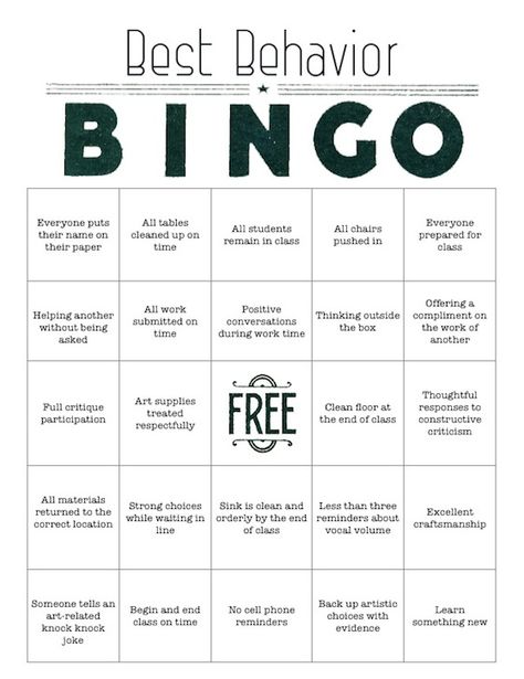 You can download a PDF version of our Best Behavior BINGO card! Behavior Bingo, Behavior Classroom, Art Classroom Management, Behavior Incentives, Teaching Classroom Management, Management Games, Behavior Interventions, Behaviour Management, Classroom Behavior Management