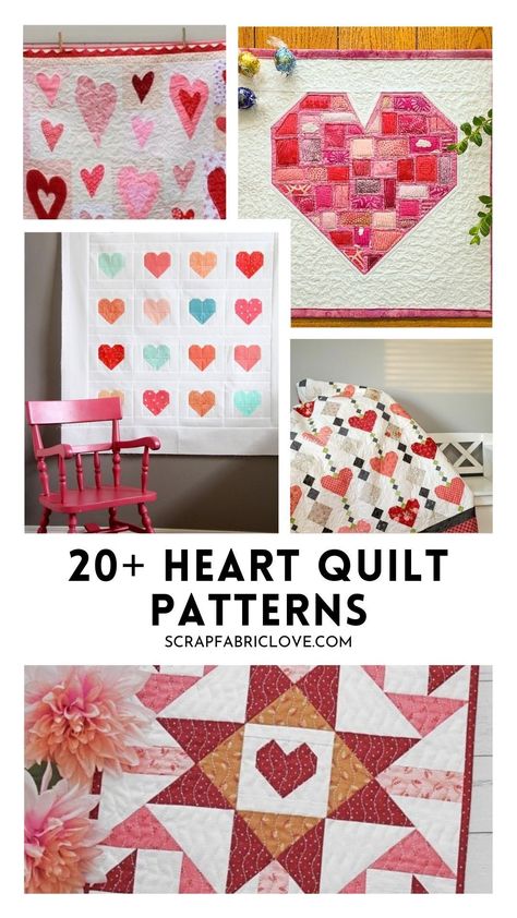 Looking for the perfect project for Valentine's Day? Check out these 20+ heart quilt patterns! This roundup features a variety of free quilt patterns that are great for quilting for beginners. Whether you're aiming for a stunning baby quilt or a romantic design, these patterns will help you create something beautiful and heartfelt.  Follow Scrap Fabric Love for more modern quilt patterns! Quilt Shapes Templates, Valentine Quilts Ideas, Valentine Quilting Projects, Pieced Heart Quilt Block Free Pattern, Valentines Quilt Block, Valentine’s Day Quilt Patterns, Valentines Day Quilting Projects, Quilt Heart Pattern, Valentines Quilt Patterns