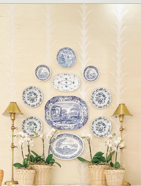 Blue And White Wall Plates, Blue Willow Plates On Wall, Blue White Plates On Wall, Blue And White Plates On Wall, Blue And White Plate Wall, Vintage Plates On Wall, Blue Plates Wall, Plate Wall Display, Decorative Plates Display