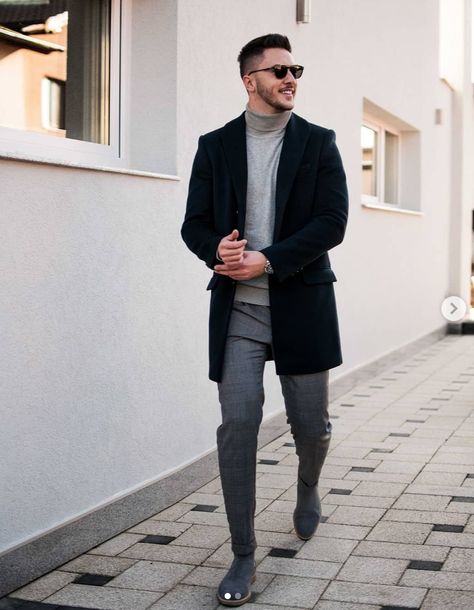 #mensfashion #casualcloset #mensstyle #spring2019 #winterstyle Gray Turtleneck Outfit, Grey Turtleneck Outfit, Turtle Neck Outfit Men, Turtleneck Streetwear, Turtle Neck Outfits, Turtleneck Outfit Men, Turtleneck Outfits, Mens Smart Casual Outfits, Turtle Neck Men