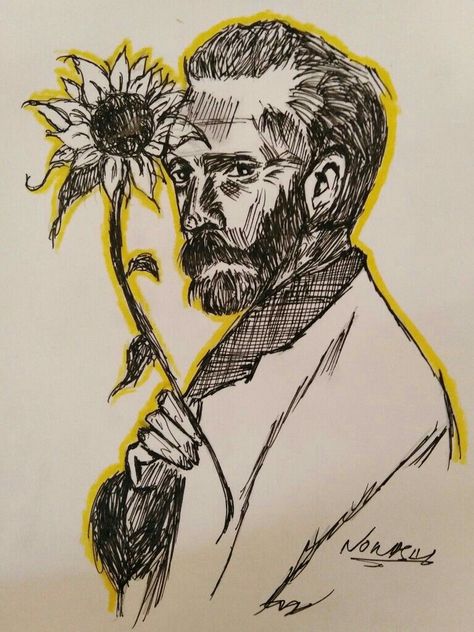 Pen Drawings Aesthetic, Pen Sketches Simple, Van Gogh Sketches, Van Gogh Drawings, Pen Art Drawings, Arte Van Gogh, Arte Sketchbook, Arte Inspo, Doodle Art Designs