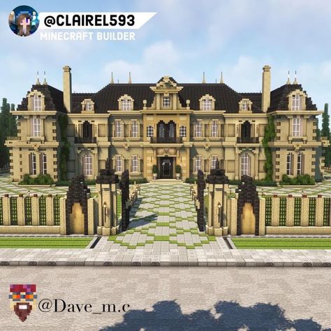 Minecraft Victorian Mansion Blueprints, Mincraft Mansions Floor Plan, Minecraft Mansion Exterior, Minecraft French Mansion, Minecraft Mansion Ideas Medieval, Minecraft Mansion Build, Elegant Minecraft Builds, Minecraft Manor Blueprints, French Chateau Layout