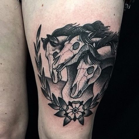 Dead Horse tattoo. So rad. Zombie Horse Tattoo, Horse Skull Tattoo, Biblical Tattoos, Horse Skull, Cow Tattoo, Animals Tattoo, Movie Tattoos, Western Tattoos, Skeleton Tattoos