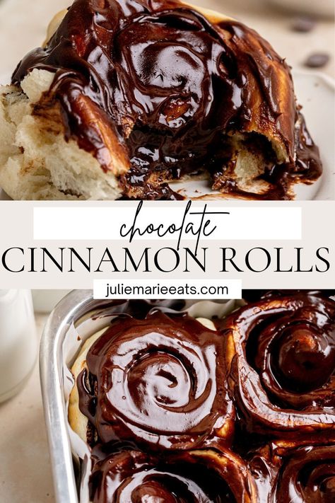 These delicious chocolate cinnamon rolls are filled with a chocolate cinnamon sugar filling, chocolate chips and topped with a chocolate cream cheese frosting! These rolls uses both the brioche and the tangzhong method (method used in milk bread) making them extra soft. Hot Chocolate Cinnamon Rolls, Deli Rolls, Tangzhong Method, Chocolate Cinnamon Rolls, Chocolate Rolls, Sweet Roll Recipe, Dessert Original, Too Much Sugar, Eating Too Much