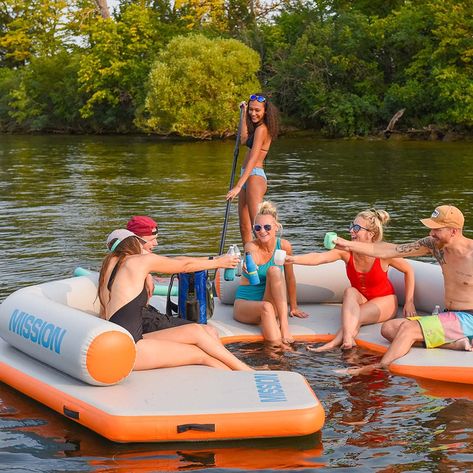 MISSION Boat Gear Lounge Reef Mat: Inflatable Floating Water Lounge for Lake Relaxation & Comfort Pontoon Dock, Inflatable Island, Lake Toys, Airbnb Business, Floating Islands, 23 Summer, Water Mat, Inflatable Water Park, Floating Water