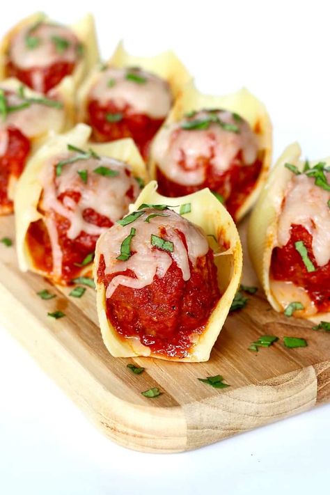 Jumbo Meatball Shells, Meatball Stuffed Pasta Shells, Stuffed Shells With Meatballs, Meatball Stuffed Shell Pasta, Meatball Stuffed Shells Recipe, Meatball Stuffed Shells, Stuffed Shells Appetizer, Kids Dinners, Shell Pasta Recipes