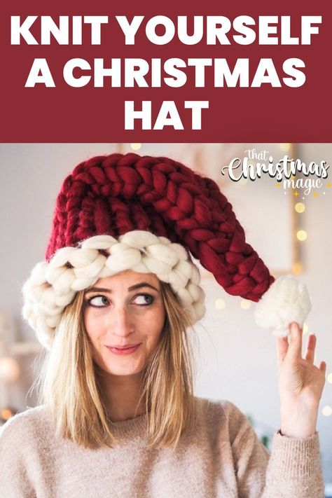 Knitted Hat Patterns, Crochet Santa Hat Pattern, Knit Santa Hat, Knitted Santa, Hat For Christmas, Santa Hat Pattern, Crochet Santa Hat, Crochet Christmas Hats, Knit Beanie Pattern