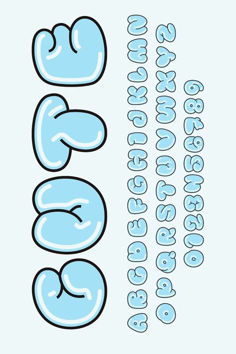 Number Bubble Letters, Bubble Calligraphy, Graffiti E, Letras Cool, Boarders Designs For Projects, Hand Lettering Alphabet Fonts, Abc Font, Easy Graffiti Drawings, Fonts Handwriting Alphabet