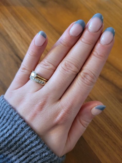 Gray Blue French Tip Nails, Blue Grey French Tip Nails, Grey French Tips, Grey French Tip Nails, Blue French Tip Nails, Gel French Tips, Blue French Tip, Blue French Tips, Blue French