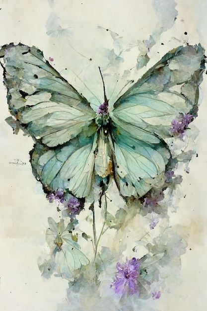 Photo mint green contemporary butterfly ... | Premium Photo #Freepik #photo #watercolor-grass #purple-butterfly #watercolor-butterfly #grass-flower Sky Art Painting, Butterfly Artwork, Butterfly Art Painting, Diy Watercolor Painting, Butterfly Drawing, 수채화 그림, Butterfly Painting, Watercolor Art Lessons, Butterfly Watercolor