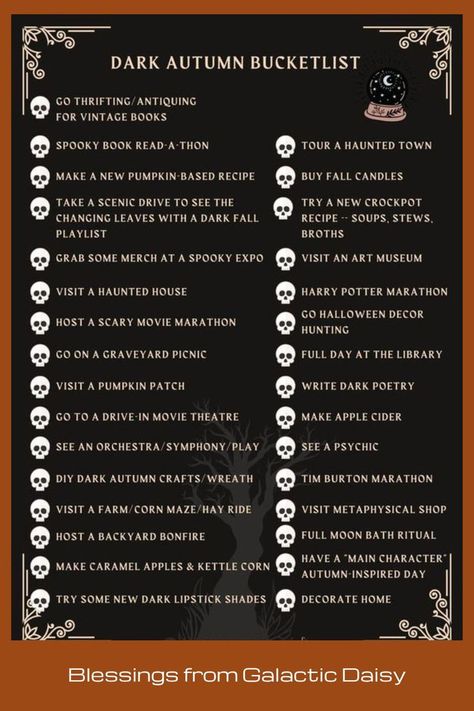 This is a great bucket list of items to consider as Fall continues. Places to go to, sights to see, fun to be had, and experiences to be had. Halloween Bucket List, Fall Playlist, Read A Thon, Drive In Movie Theater, Fall Mood Board, Fun Fall Activities, Fall Bucket List, Fall Feels, Happy Fall Y'all