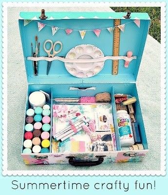 How to make a craft organizers. Diy Traveling Art Kit - Step 8                                                                                                                                                                                 More Art Caddy, Traveling Art, Travel Art Kit, Old Suitcases, Vintage Suitcases, Travel Diy, Crafting Supplies, Diy Craft Kits, Art Kits