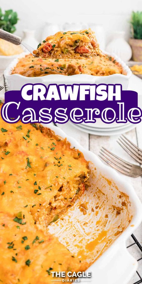 Cajun Crawfish Casserole, Crawfish Dishes Louisiana, Crawfish Cornbread Casserole, Crawfish Recipes Easy Leftover, Crawfish Casserole Recipes, Crawfish And Sausage Recipes, Frozen Crawfish Tails Recipe, Crawfish Pepper Jelly Recipe, Crawfish Rice Recipes