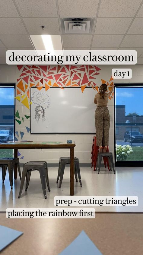 Big Classroom Wall Decor, Displaying Art In School Hallway, High Ceiling Classroom, High Classroom Decorating Ideas, Elementary School Main Office Decor Ideas, Blank Wall Ideas Classroom, Classroom Walls Decorations, Blank Wall In Classroom Ideas, Culturally Relevant Classroom Decor